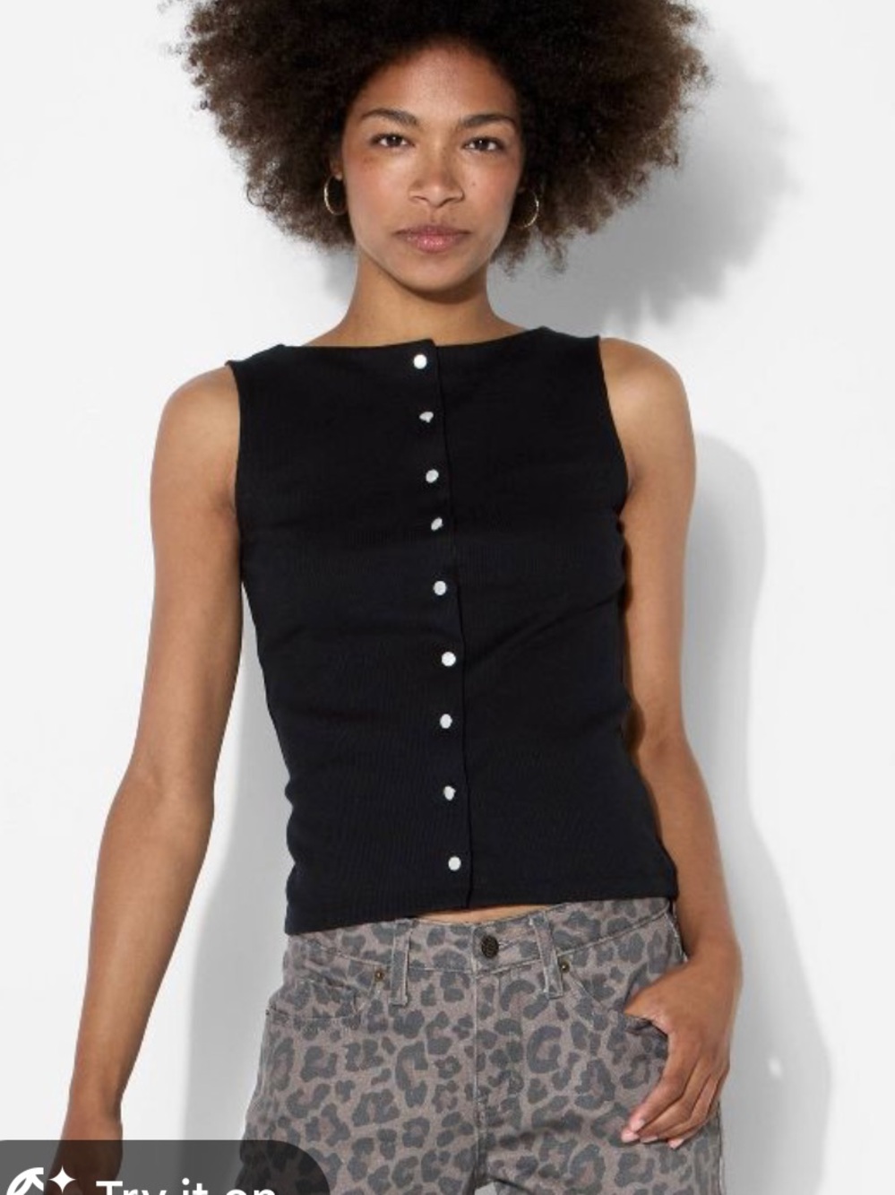 wild fable Black Ribbed Sleeveless Button-Front Tank